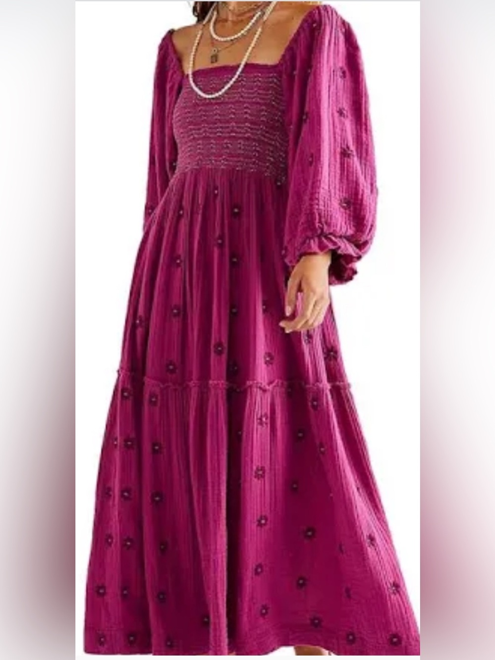 Free People Berry-Purple Smocked Maxi Dress
